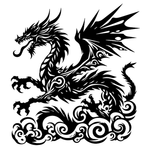 Dragon black tribal chinese tattoo design vector