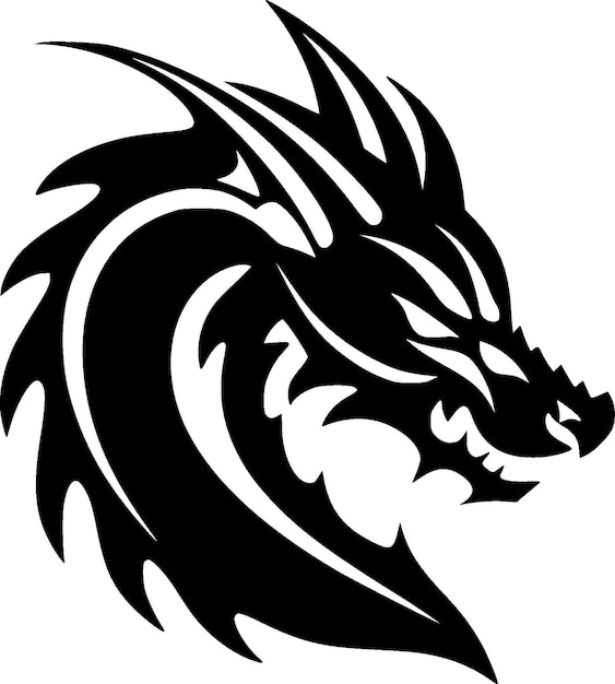 Черно-белая изолированная икона дракона, векторная иллюстрация