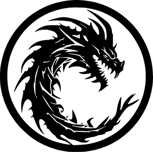 Dragon Black and White Isolated Icon Vector illustration