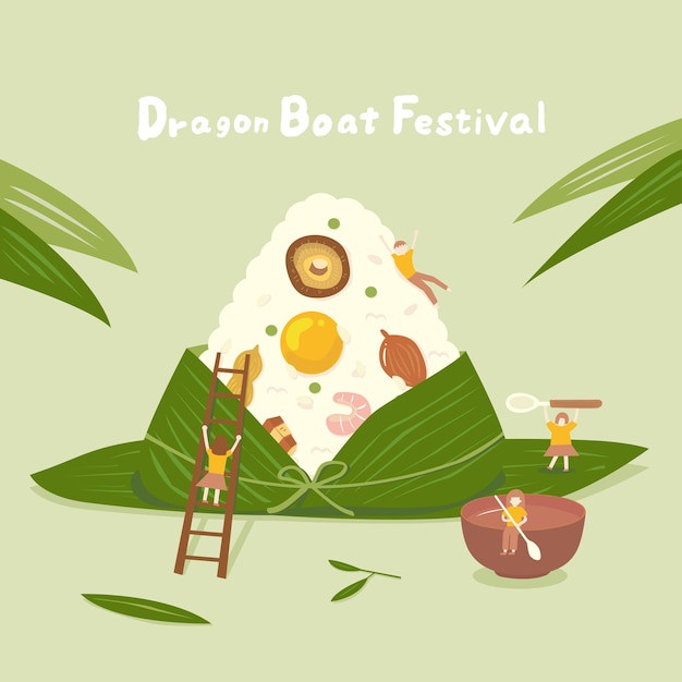 Dragon Boat Festival rice dumpling and bamboo leaves