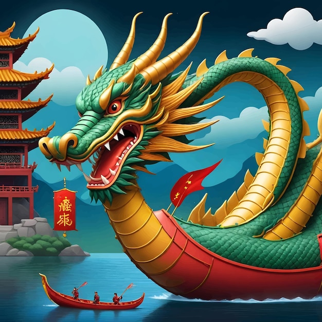 Вектор Векторная иллюстрация фестиваля драконьих лодок