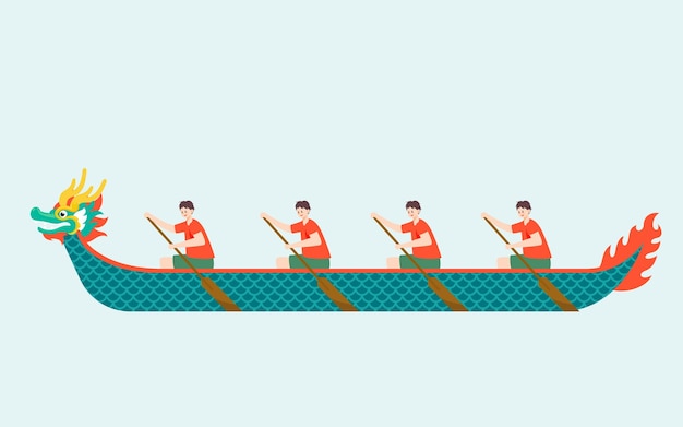 Dragon boat race on water for dragon boat festival with
mountains and waves as background vector