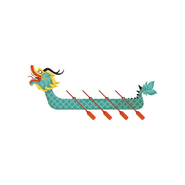 Dragon Boat with paddles symbol of Chinese traditional Festival vector Illustration on a white background