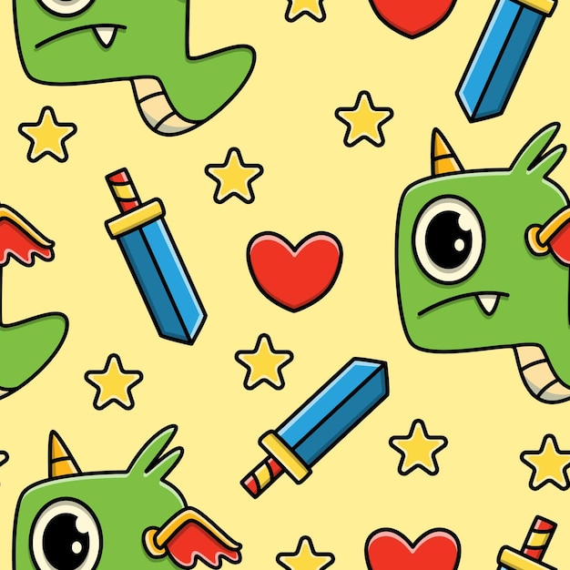 Dragon cartoon doodle seamless pattern design