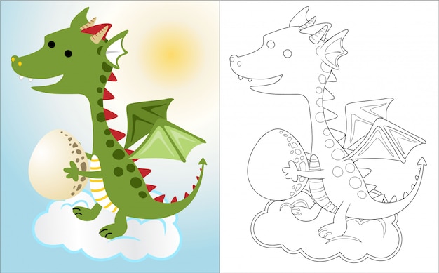 Dragon cartoon in the sky with egg,