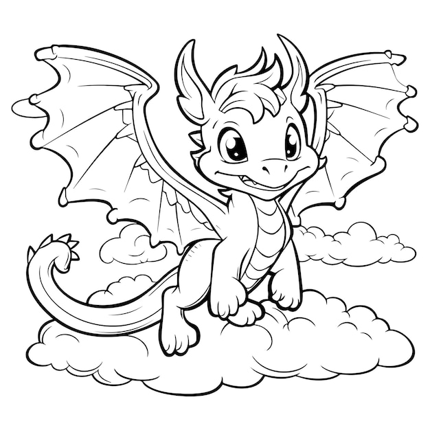 A dragon on a cloud with a black and white drawing of a dragon on it.