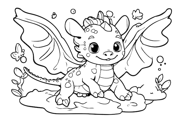 Vector dragon coloring page for kids and adult coloring book illustration