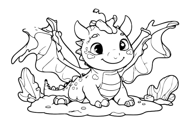 Dragon Coloring Page for kids and Adult Coloring Book Illustration