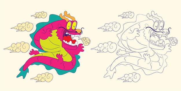 Vector dragon doodle illustration for coloring page drawing book