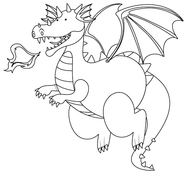 Vector dragon doodle outline for colouring