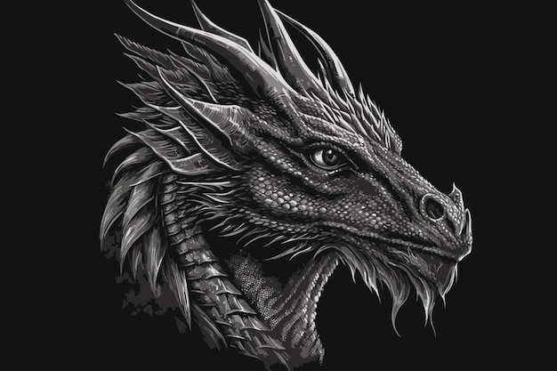 Dragon dragon head black color in sketch style vector illustration