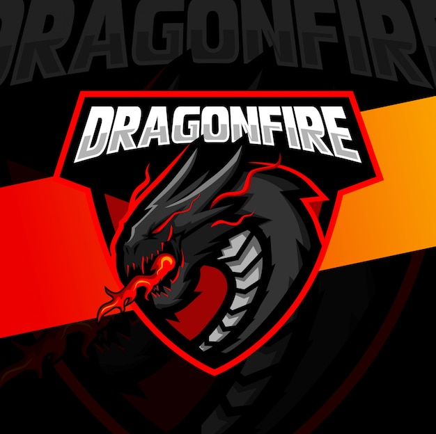 Vector dragon fire mascotte esport logo ontwerp