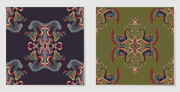 Dragon and floral batik pattern
