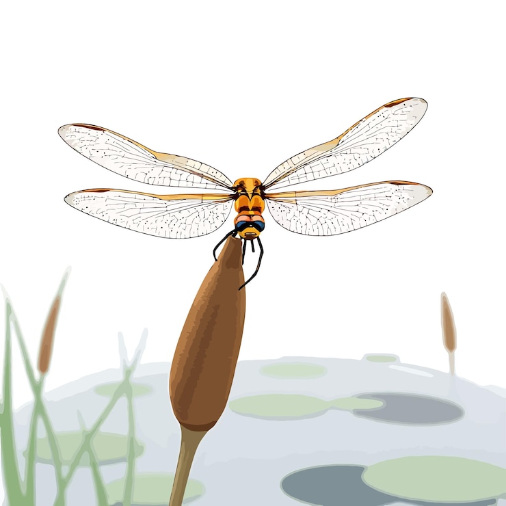 Vector a dragon flys across a pond