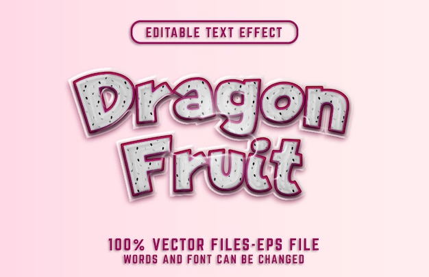 Dragon fruit 3D-tekst. bewerkbaar teksteffect met premium vectoren in glasstijl
