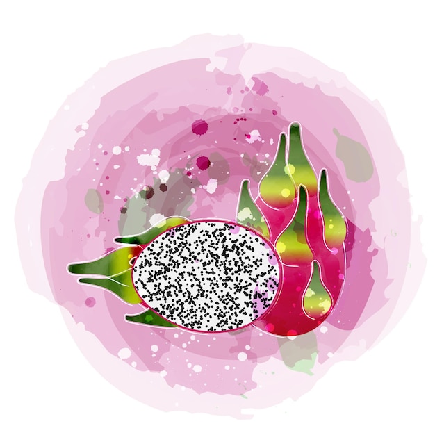 Dragon fruit aquarel clipart illustratie met roze achtergrond