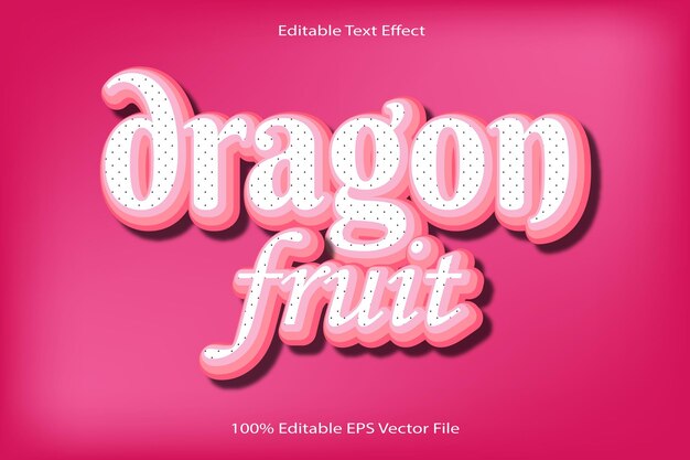 Vector dragon fruit bewerkbaar teksteffect 3d reliëf cartoon verloopstijl