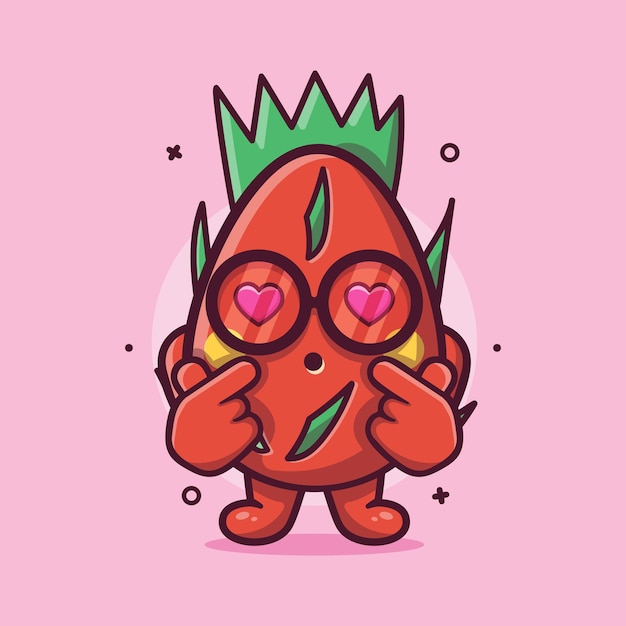 Vector dragon fruit character mascot with love sign hand gesture isolated cartoon in flat style design