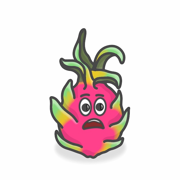 Dragon Fruit Cute Character Flat Cartoon Vector Design Illustration