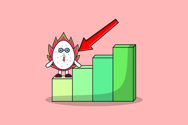 Dragon fruit schattig zakenman mascotte karakter met een inflatie grafiek cartoon stijl ontwerp