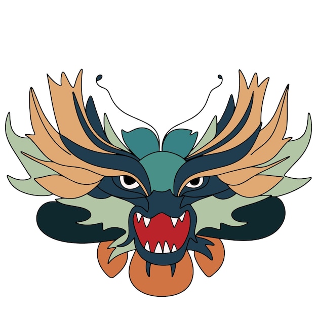 Dragon head colored outline Hand drawn Dragon head in doodle style Vector illustration