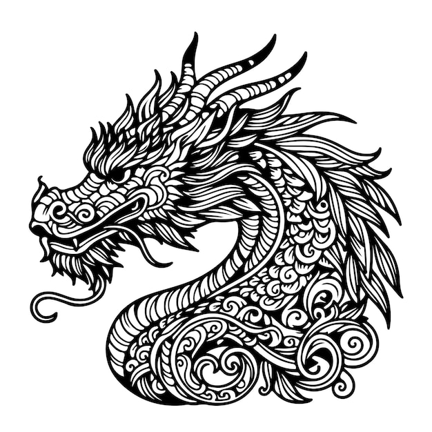 Vector dragon head coloring book for adults and children detailed antistress