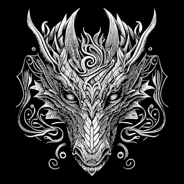 dragon head illustration is a striking depiction of this mythical creature, captures the power and m