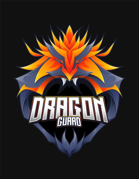 dragon head and shield for esport gaming logo vector design