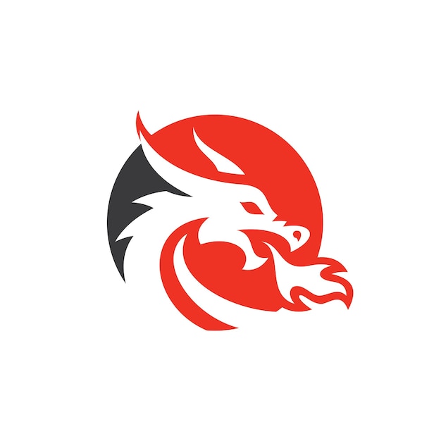 Dragon head silhouette fire breath in a circle shape vector logo icon