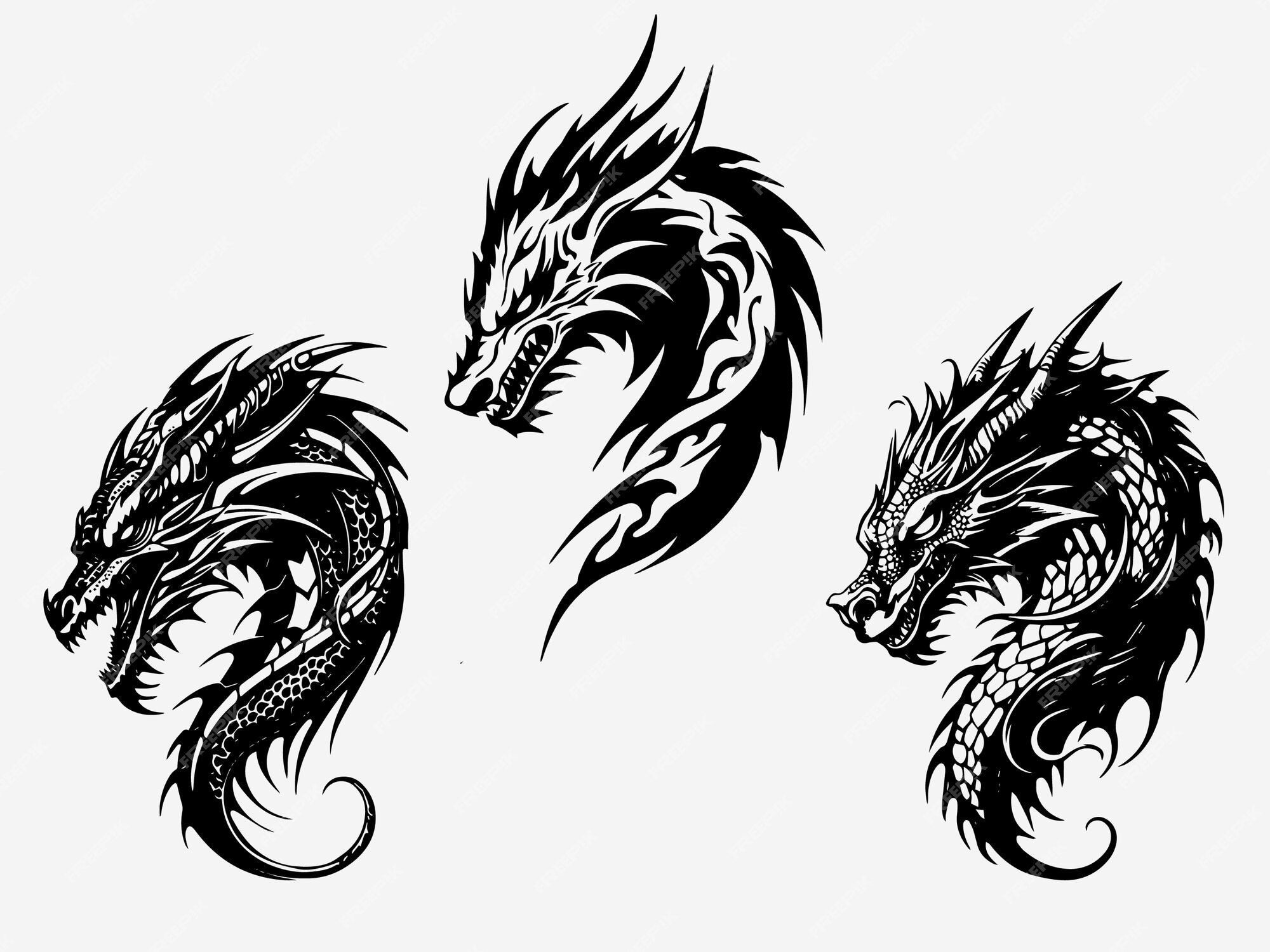 Premium Vector  A collection of dragon tattoos including a dragon and a  dragon.