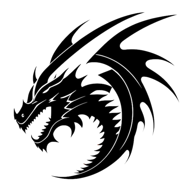 A dragon head with a black circle in the background.