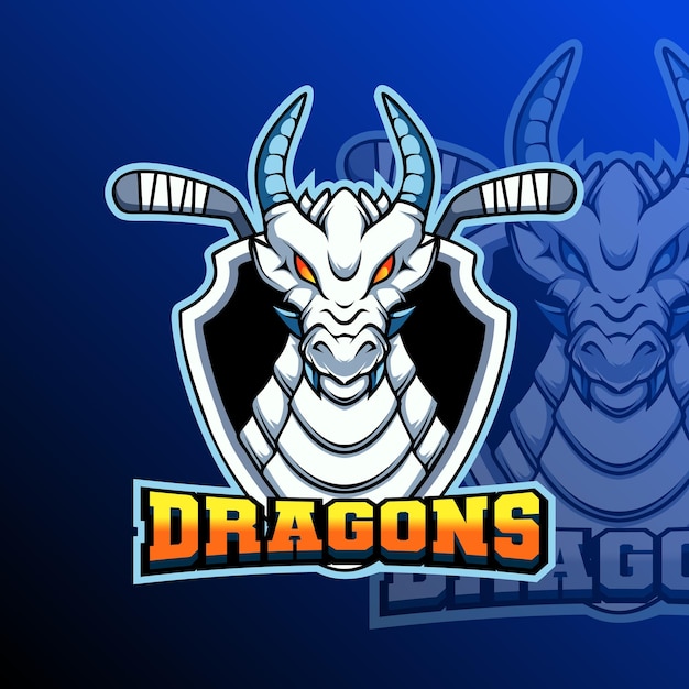 Vector dragon hockey animal team badge.