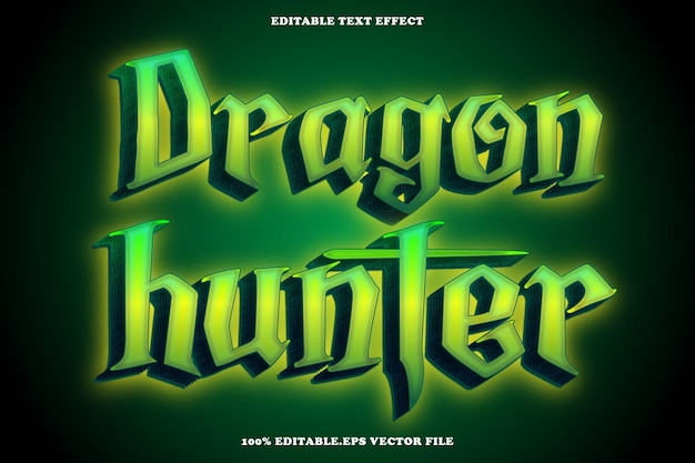 Vector dragon hunter bewerkbaar teksteffect 3d reliëfverloopstijl