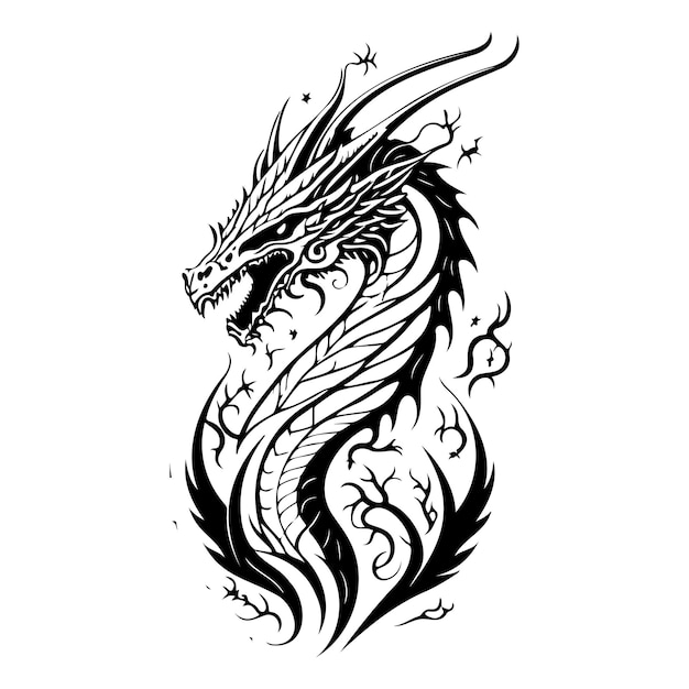 Vector dragon illustration hand draw black colour logo symbol perfect