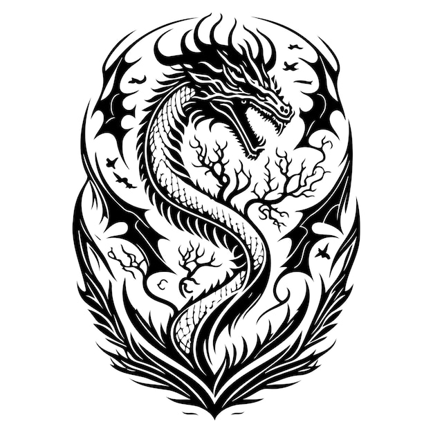 Dragon illustration hand draw black colour logo symbol perfect