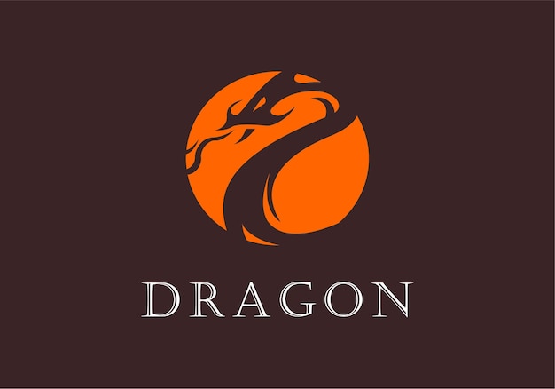 Vector dragon illustration logo, on an orange circle.