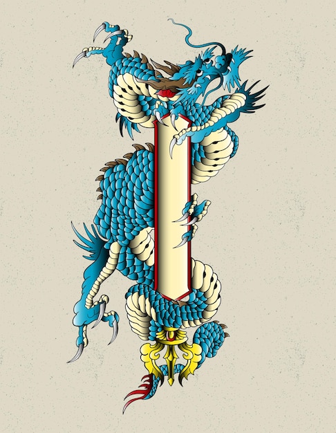 Vector dragon japanese ornament