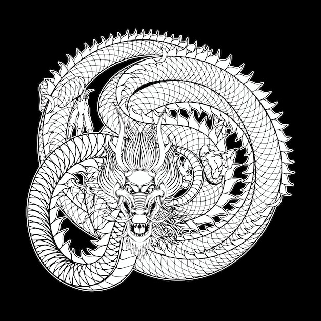 Dragon japanese style tattoo vector illustration