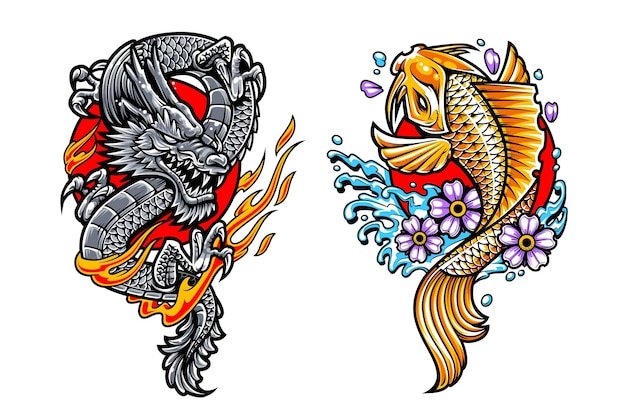 Premium Vector  Koi fish tattoo design in vintage look