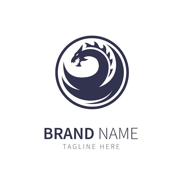 Vector dragon-logo. illustratie van draak met ronde vleugels