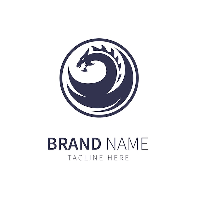 Логотип дракона. иллюстрация дракона с круглыми крыльями