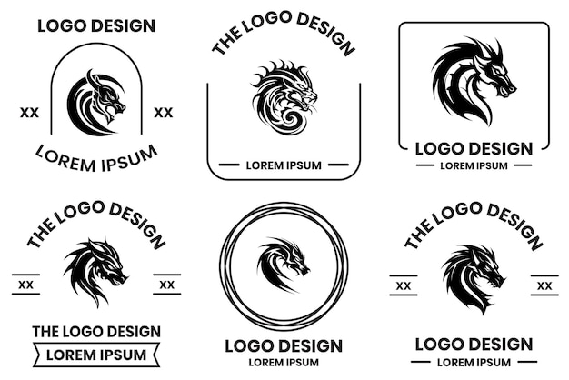 Dragon-logo in platte lijn kunststijl geïsoleerd op de achtergrond