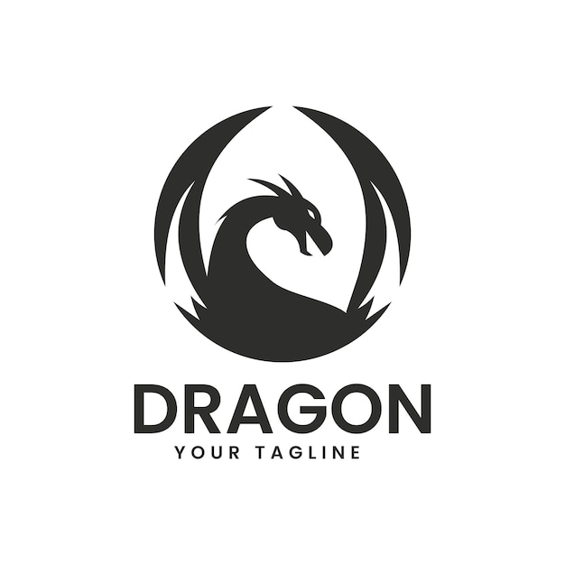 Шаблон векторного силуэта логотипа дракона Дизайн логотипа крылатого силуэта головы дракона Крылатый векторный значок дракона в черно-белом цвете