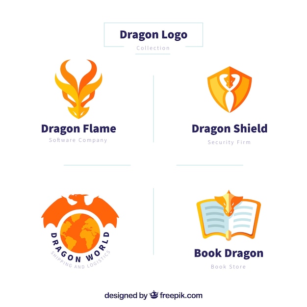 Dragon-logocollectie met plat ontwerp