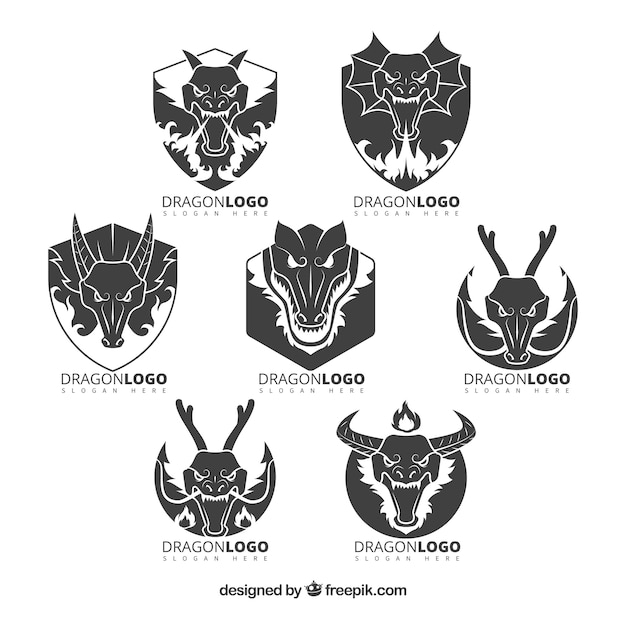 Dragon-logocollectie met plat ontwerp