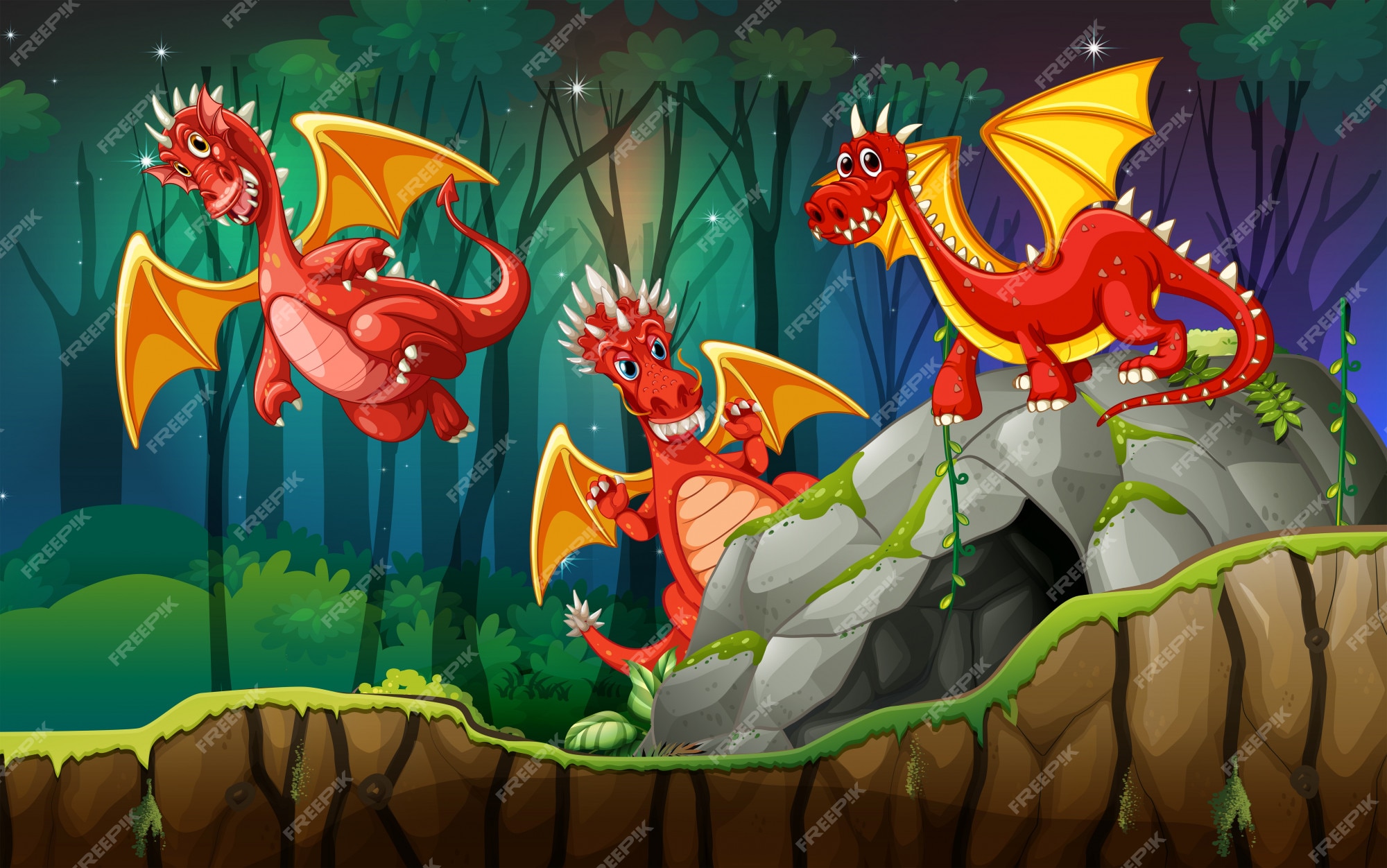 Premium Vector | Dragon in magic land