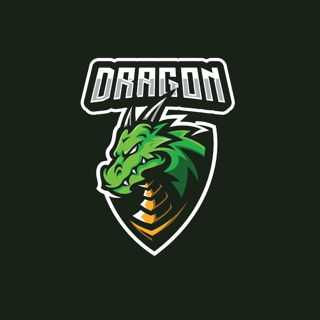 Illustrazione del distintivo della mascotte del drago per il design del logo della squadra di gioco esport