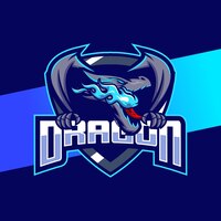 Dragon mascot character design for esport logo gaming and sport with blue fire