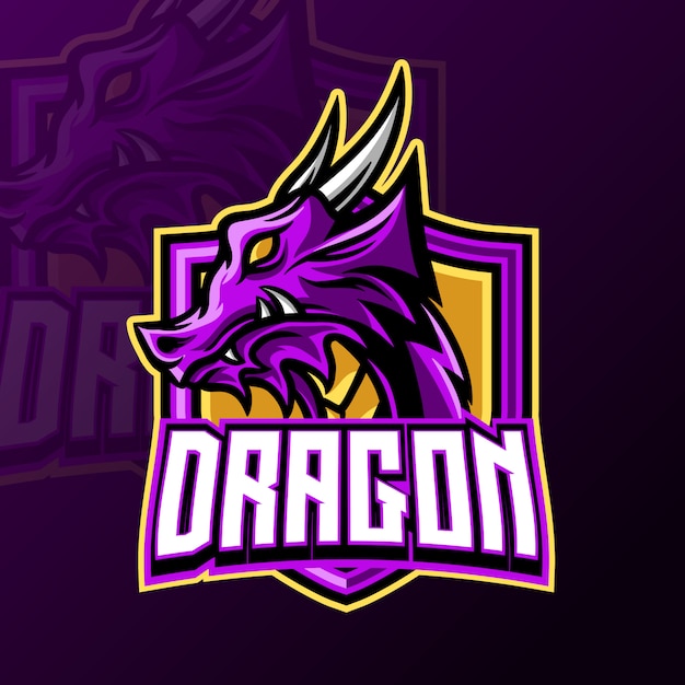 Modello di progettazione di logo di gioco mascotte drago per esport