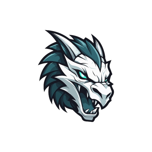 Logo della squadra esport della testa della mascotte del drago o elemento di design con stampa della maglietta